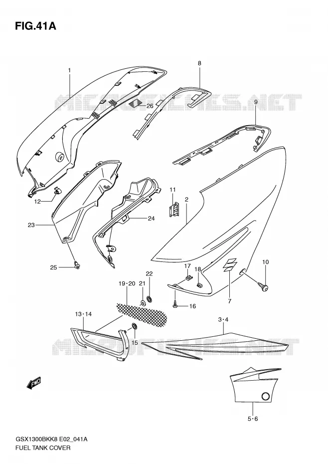 FUEL TANK COVER (MODEL L0) Suzuki MOTO 1300 B-KING 2011  GSX1300BKAU2K8(E2)