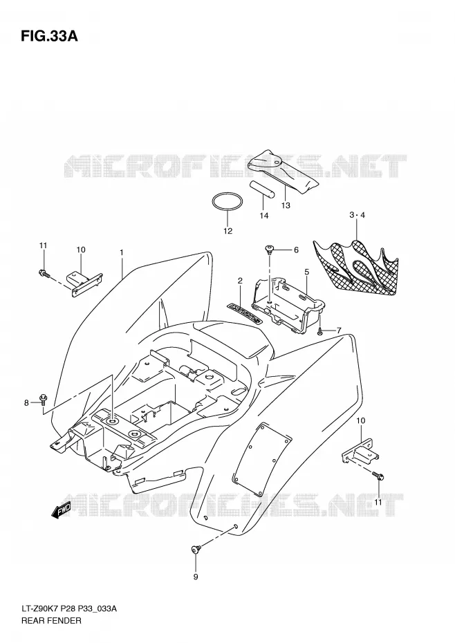 ACHTERSPATBORD (MODEL L0) Suzuki QUAD 90 QUADSPORT 2009  LT-Z90ZK9(P28/P33)