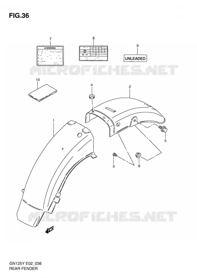 ACHTERSPATBORD (MODELE V/W/X) Suzuki MOTO 125 GN 2001  GN125K1(E4)