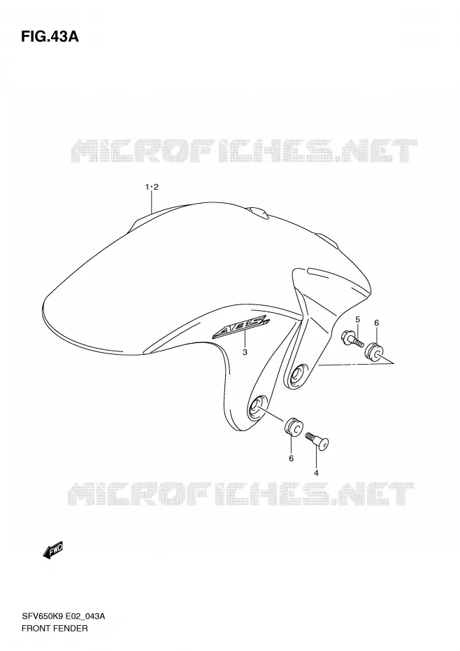 FRONT FENDER (MODEL L0) Suzuki MOTO 650 GLADIUS 2009  SFV650UK9(E2)