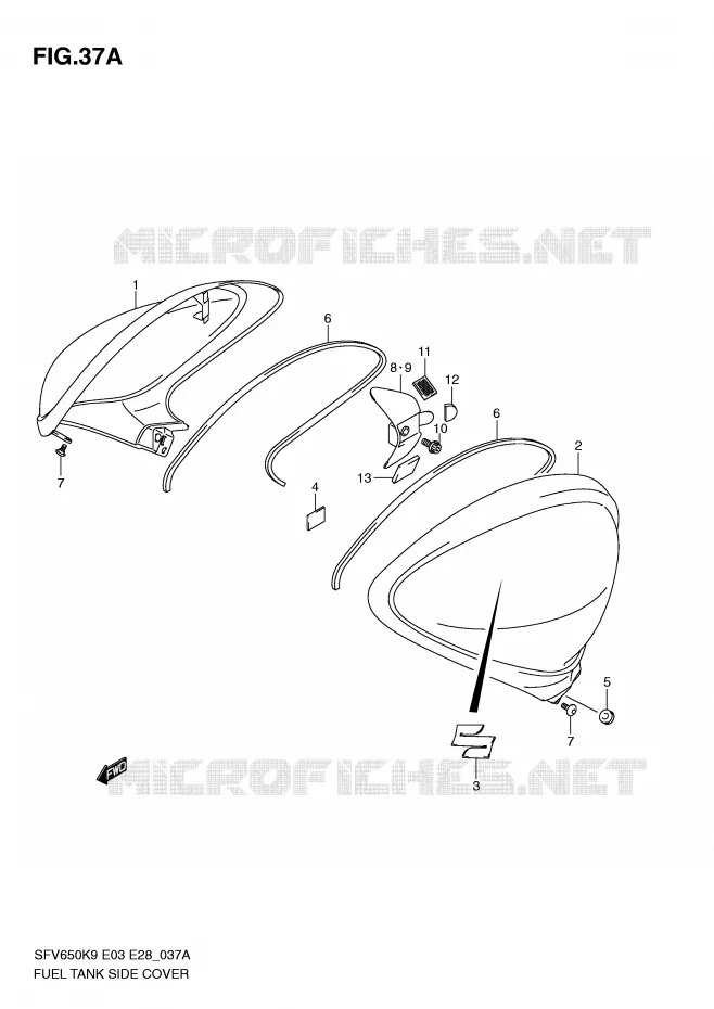 FUEL TANK ZIJKLEP (MODEL L0) Suzuki MOTO 650 GLADIUS 2010  SFV650L0(E3/E28)