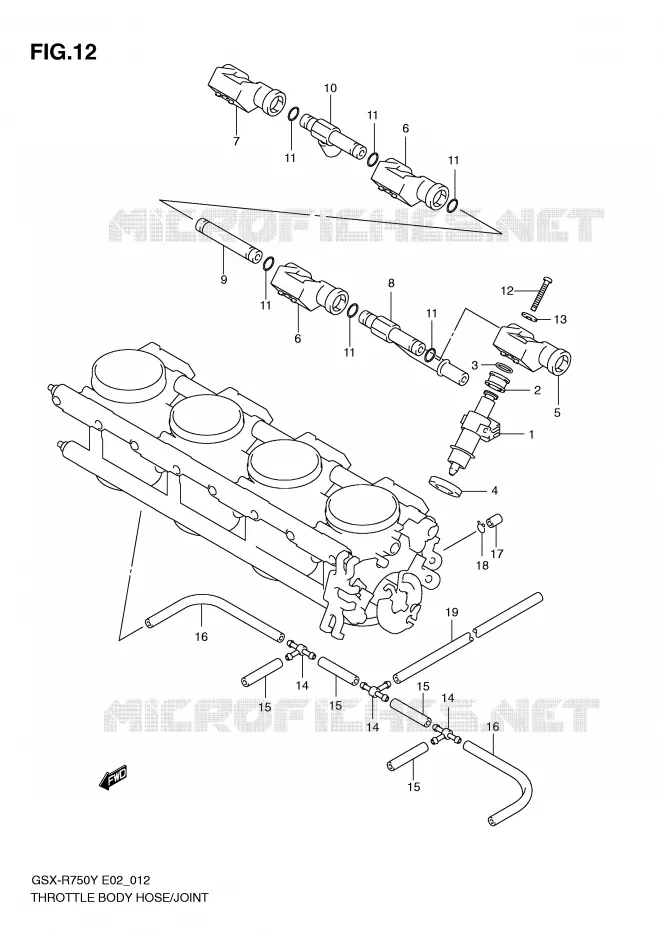 GASKLEPHUIS SLANG / JOINT (MODELE Y) Suzuki MOTO 750 GSX-R 2002  GSX-R750K2(E2)