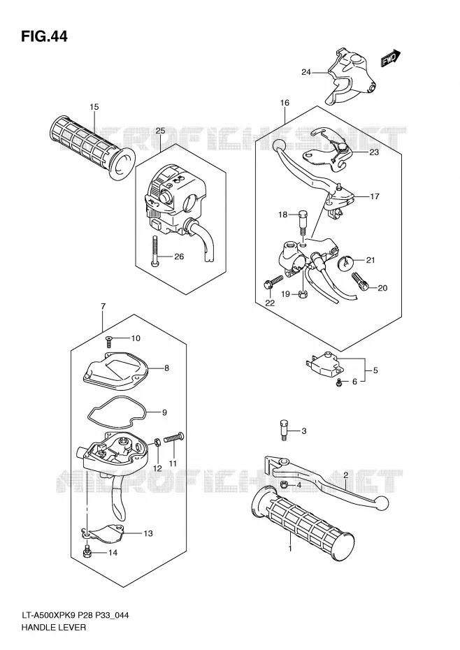 HANDGRIPS - LEVERS Suzuki QUAD 500 KINGQUAD 2009  LT-A500XPZK9(P28/P33)