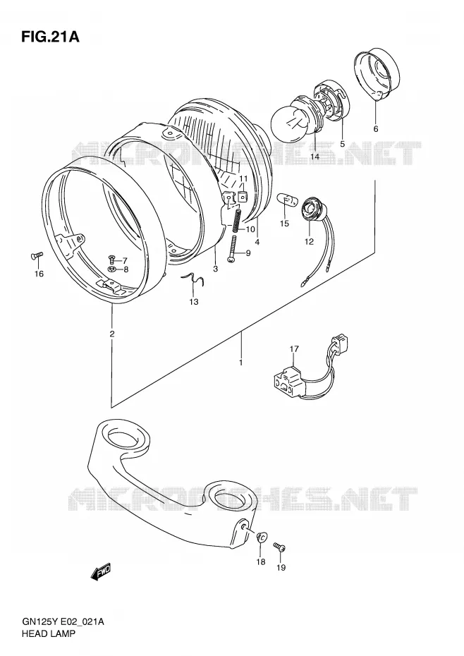 KOPLAMP (MODELE V/W/X/K1 E4,E18,E21,E22) Suzuki MOTO 125 GN 1999  GN125UX(E2)