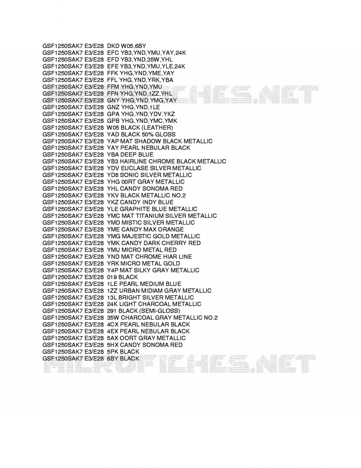 * CHARTE COULEUR * Suzuki MOTO 1250 BANDIT-S 2009  GSF1250SAK9(E3/E28)