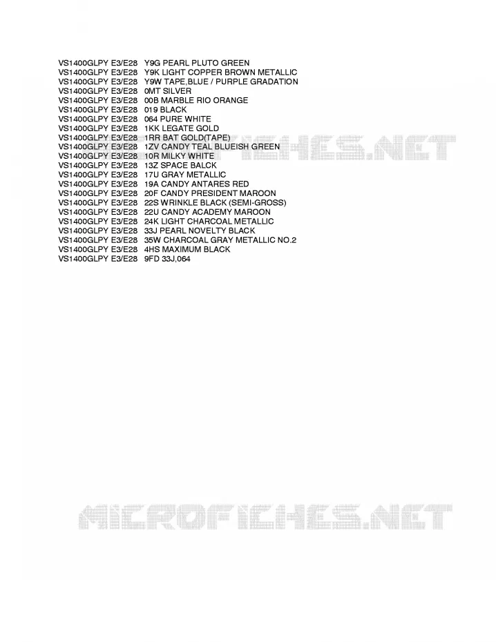 * CHARTE COULEUR * Suzuki MOTO 1400 INTRUDER 2000  VS1400GLPY(E3/E28)