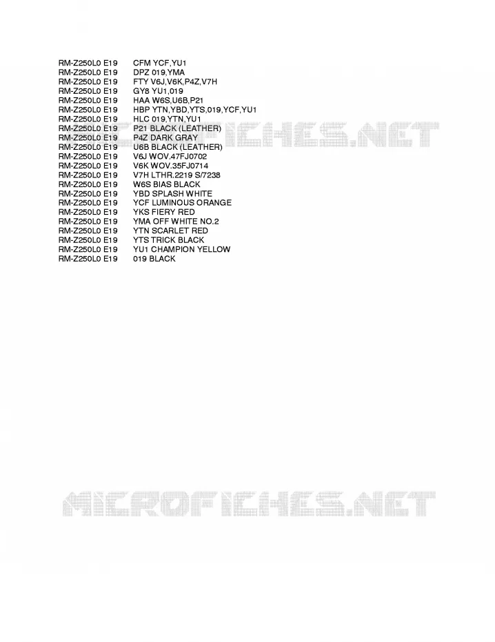 * CHARTE COULEUR * Suzuki MOTO 250 RM-Z 2010  RM-Z250L0(E19)