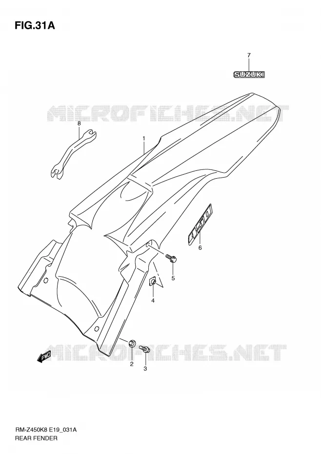 ACHTERSPATBORD (RM-Z450L1) Suzuki MOTO 450 RM-Z 2009  RM-Z450K9(E19)