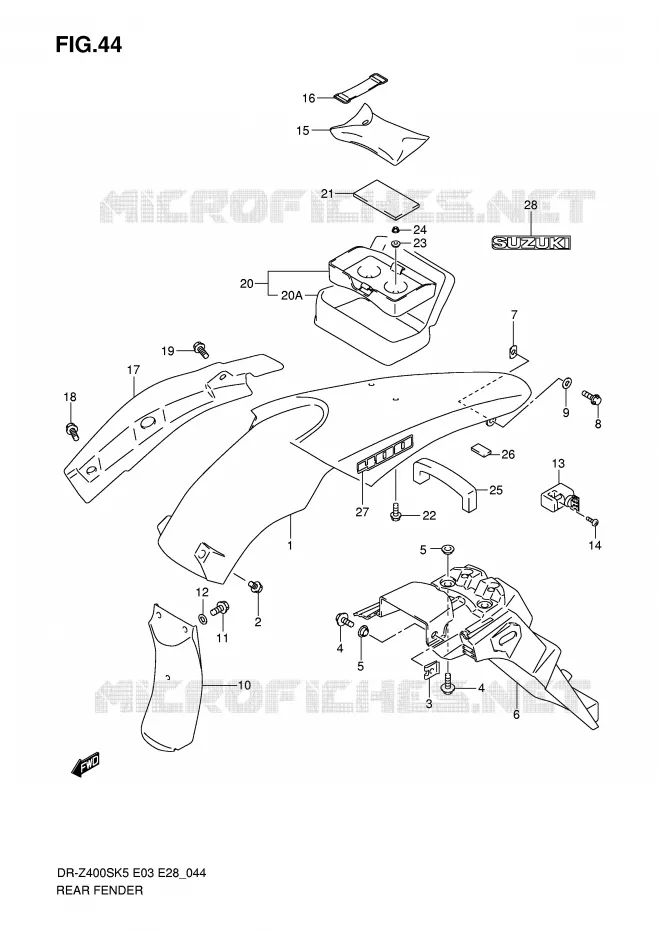 ACHTERSPATBORD Suzuki MOTO 400 DR-Z 2009  DR-Z400SK9(E3/E28)