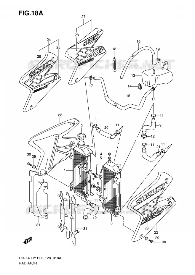 RADIATOR (MODELE K2/K3/K4) Suzuki MOTO 400 DR-Z 2001  DR-Z400K1(E3/E28)