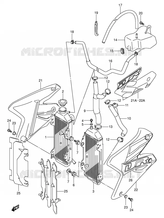 RADIATOR (MODELE Y/K1) Suzuki MOTO 400 DR-Z 2000  DR-Z400Y(E3/E28)
