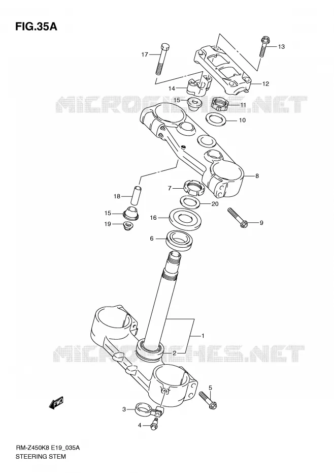 STUURKOLOM (RM-Z450L1) Suzuki MOTO 450 RM-Z 2008  RM-Z450K8(E19)