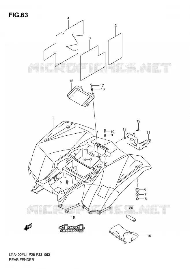 ACHTERSPATBORD (LT-A400FL1 P33) Suzuki QUAD 400 KINGQUAD 2011  LT-A400FZL1(P28/P33)