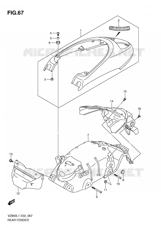 ACHTERSPATBORD Suzuki MOTO 800 MARAUDER 2011  VZ800L1(E2)