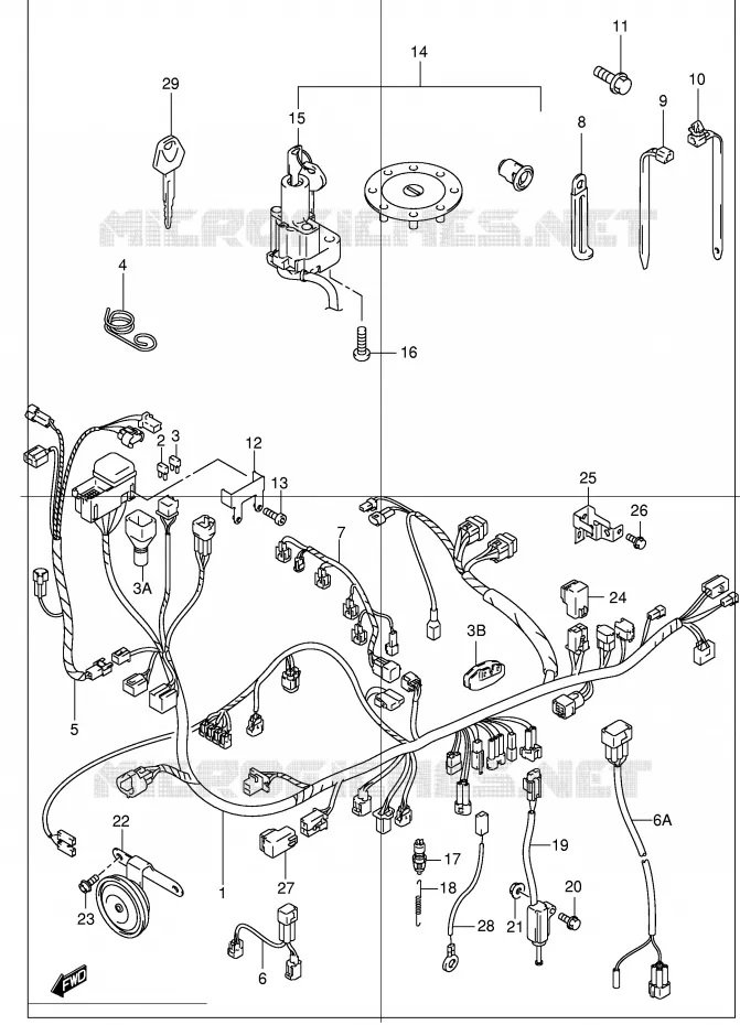 BEDRADING (MODELE X/Y/K1/K2) Suzuki MOTO 1300 HAYABUSA 1999  GSX1300RU1X(E2)