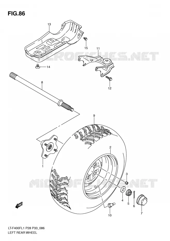 LINKERHAND ACHTERWIEL Suzuki QUAD 400 KINGQUAD 2011  LT-F400FL1(P28/P33)
