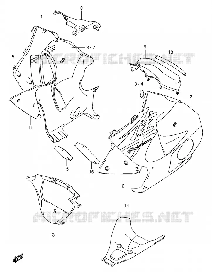 ONDER COWLING (MODELE X) Suzuki MOTO 1300 HAYABUSA 2000  GSX1300RU1Y(E2)
