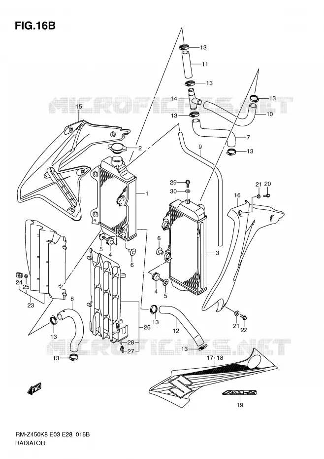 RADIATOR (RM-Z450L1) Suzuki MOTO 450 RM-Z 2010  RM-Z450L0(E3/E28)