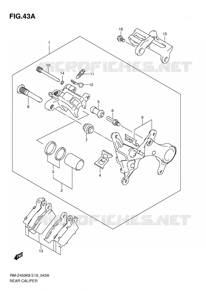 REAR CALIPER (RM-Z450L1) Suzuki MOTO 450 RM-Z 2009  RM-Z450K9(E19)