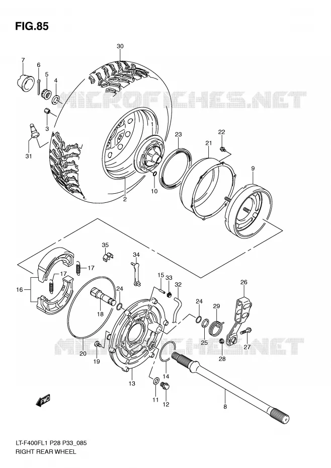 RECHTSE ACHTERWIEL Suzuki QUAD 400 KINGQUAD 2011  LT-F400FZL1(P28/P33)
