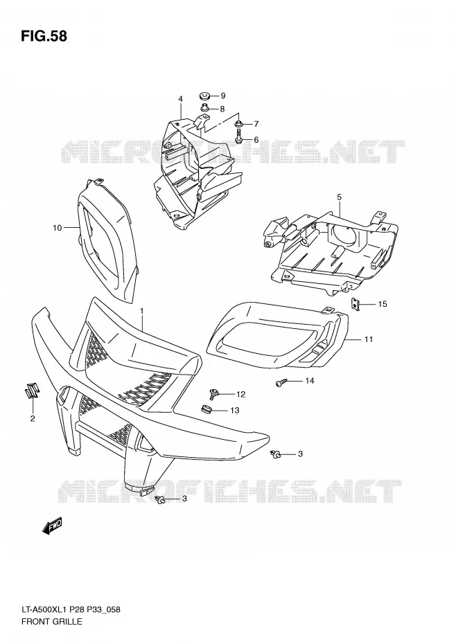 VOORBUMPER - KOPLAMPHUIS (LT-A500XL1 P28) Suzuki QUAD 500 KINGQUAD 2011  LT-A500XZL1(P28/P33)