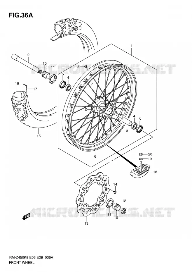 VOORWIEL (RM-Z450L1) Suzuki MOTO 450 RM-Z 2009  RM-Z450K9(E3/E28)