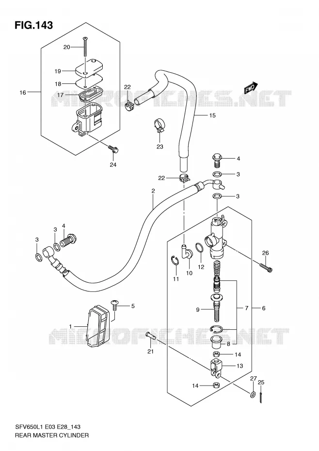 ACHTER hoofdremcilinder (SFV650L1 E28) Suzuki MOTO 650 GLADIUS 2011  SFV650AL1(E3/E28)