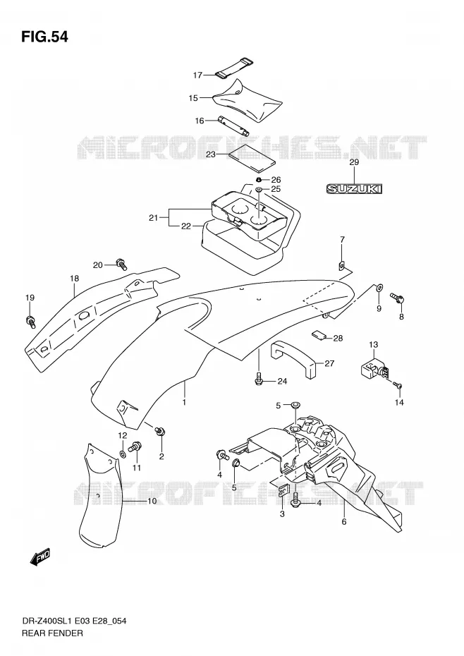 ACHTERSPATBORD Suzuki MOTO 400 DR-Z 2011  DR-Z400SL1(E3/E28)