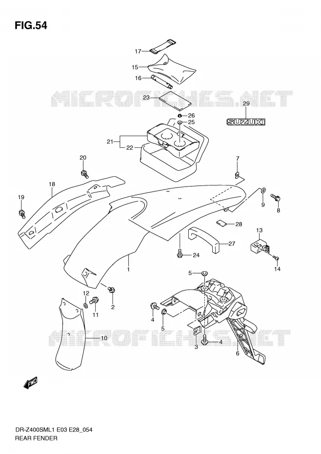 ACHTERSPATBORD Suzuki MOTO 400 DR-Z 2011  DR-Z400SML1(E3/E28)