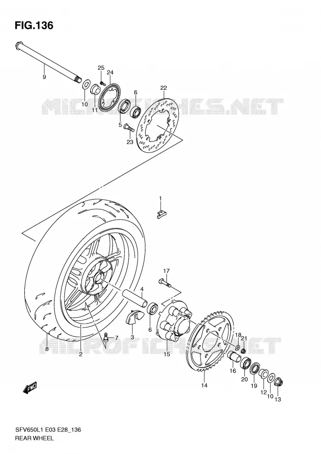 ACHTERWIEL (SFV650AL1 E28) Suzuki MOTO 650 GLADIUS 2011  SFV650L1(E3/E28)