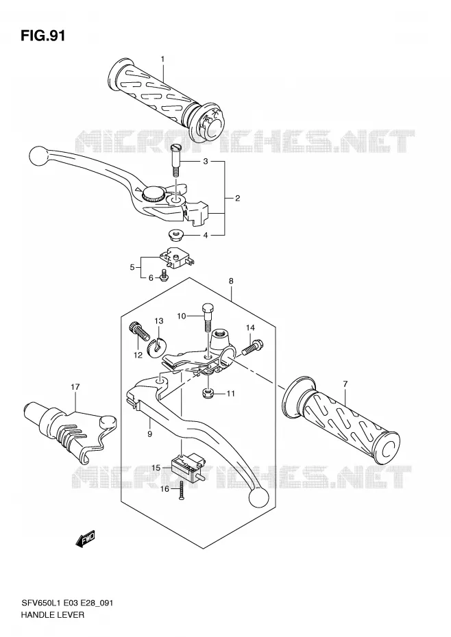 HANDGRIPS - LEVERS Suzuki MOTO 650 GLADIUS 2011  SFV650L1(E3/E28)