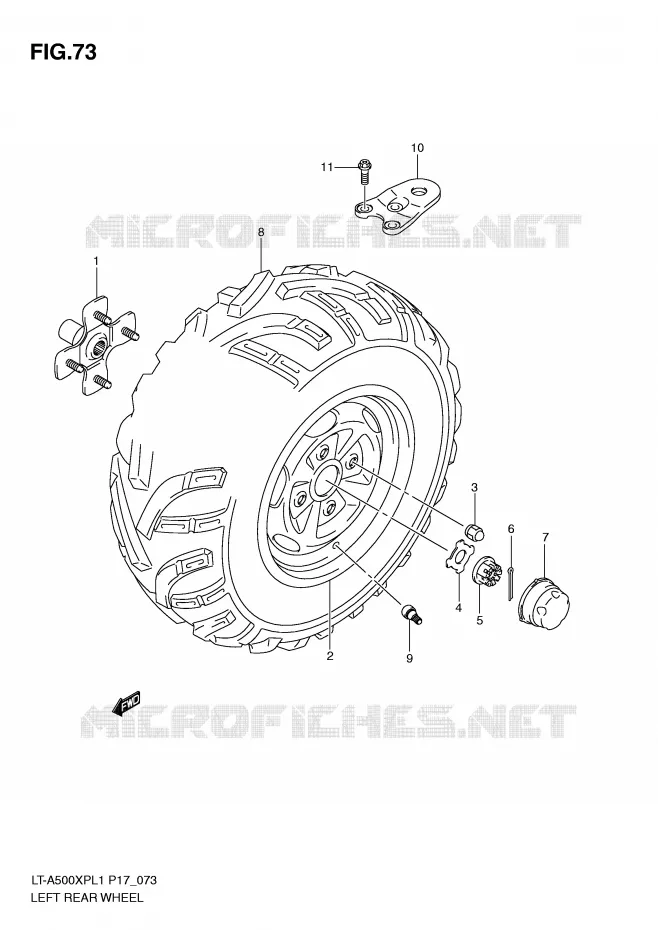 LINKERHAND ACHTERWIEL Suzuki QUAD 500 KINGQUAD 2011  LT-A500XPL1(P17)