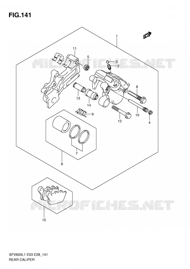 REAR CALIPER (SFV650AL1 E28) Suzuki MOTO 650 GLADIUS 2011  SFV650AL1(E3/E28)