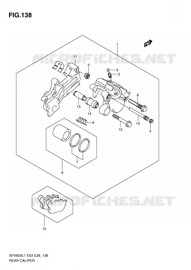 REAR CALIPER (SFV650L1 E28) Suzuki MOTO 650 GLADIUS 2011  SFV650AL1(E3/E28)