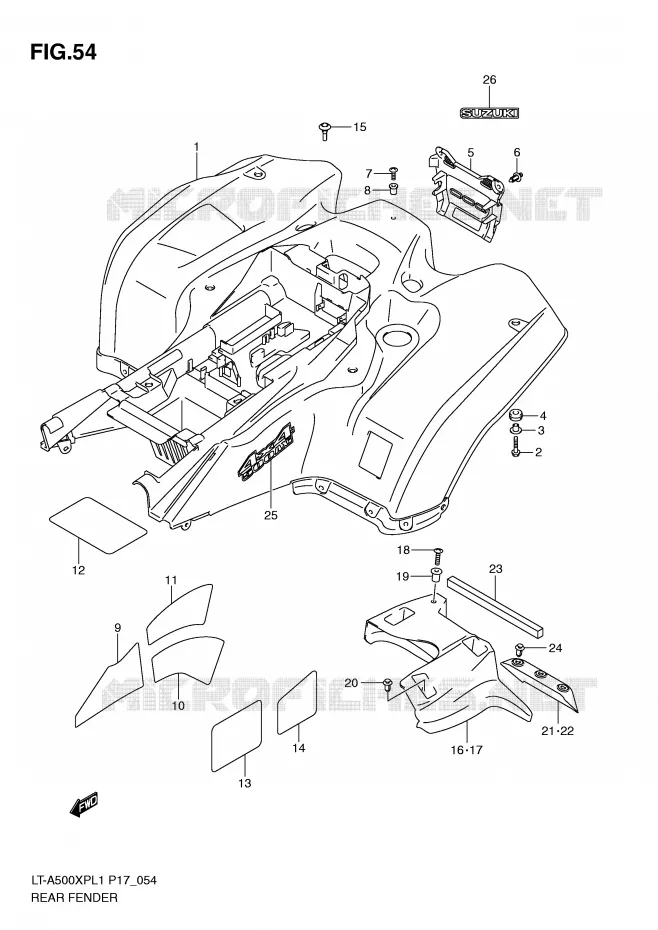 ACHTERSPATBORD (LT-A500XPL1 P24) Suzuki QUAD 500 KINGQUAD 2011  LT-A500XPL1(P17)