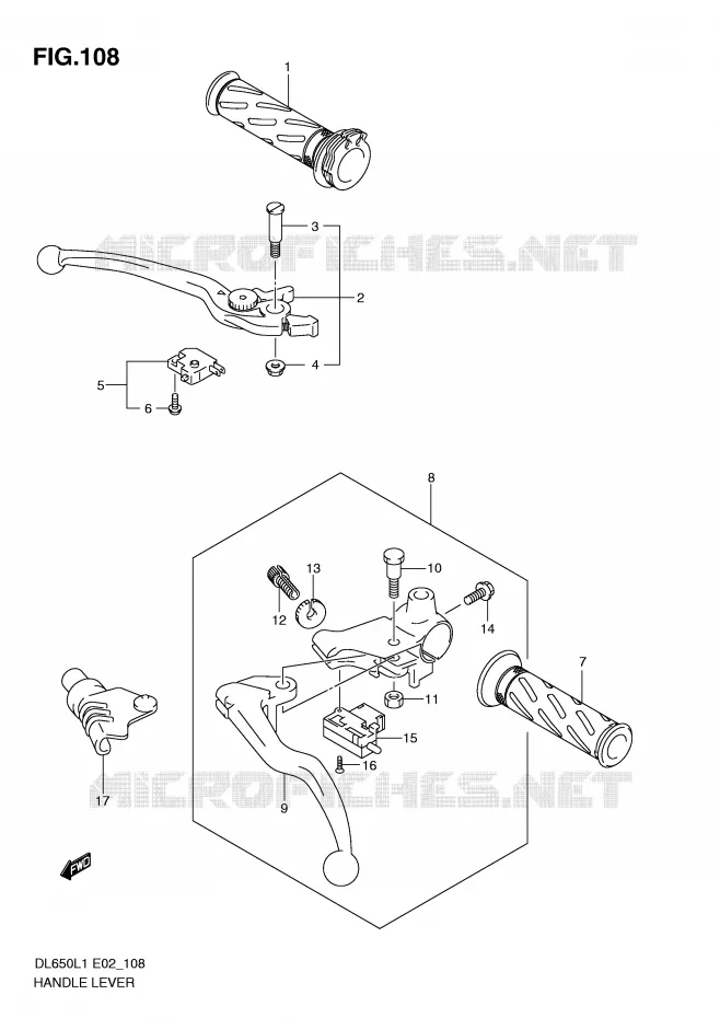 HEFBOMEN - HANDGRIPS (DL650AUEL1 E19) Suzuki MOTO 650 V-STROM 2011  DL650UEL1(E2)