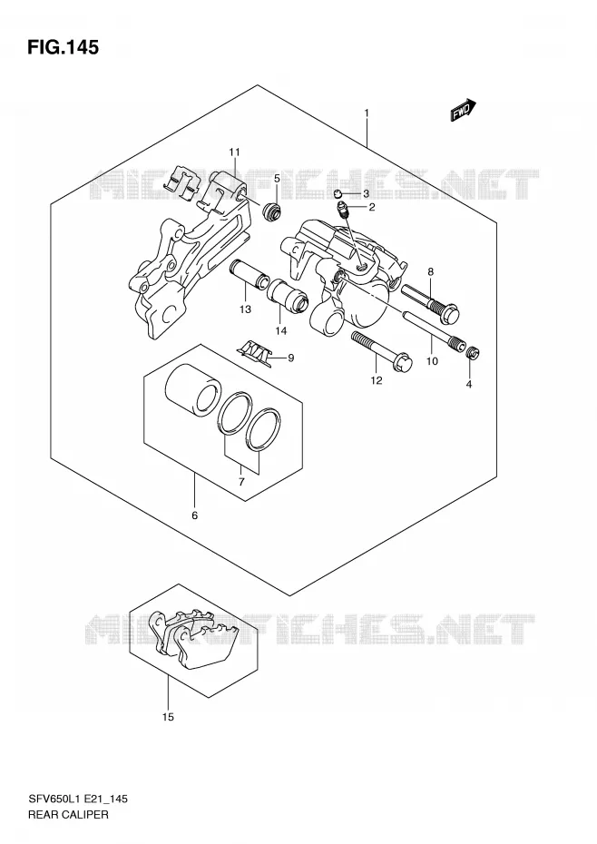 REAR CALIPER (SFV650L1 E21) Suzuki MOTO 650 GLADIUS 2011  SFV650L1(E21)