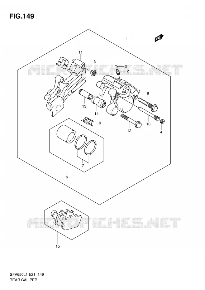 REAR CALIPER (SFV650UL1 E24) Suzuki MOTO 650 GLADIUS 2011  SFV650AL1(E21)