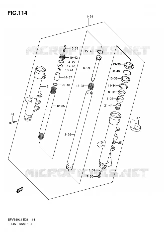 VOORVORK (SFV650UAL1 E21) Suzuki MOTO 650 GLADIUS 2011  SFV650AL1(E21)