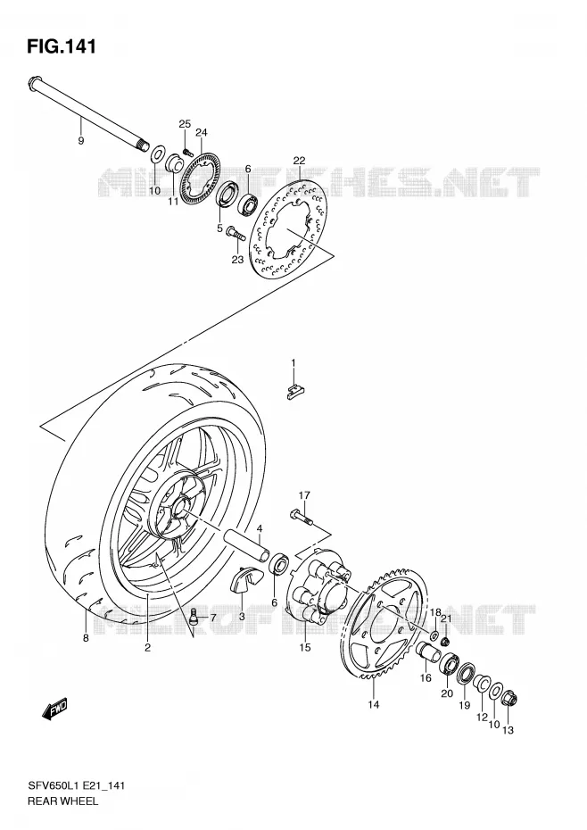 ACHTERWIEL (SFV650AL1 E21) Suzuki MOTO 650 GLADIUS 2011  SFV650L1(E21)