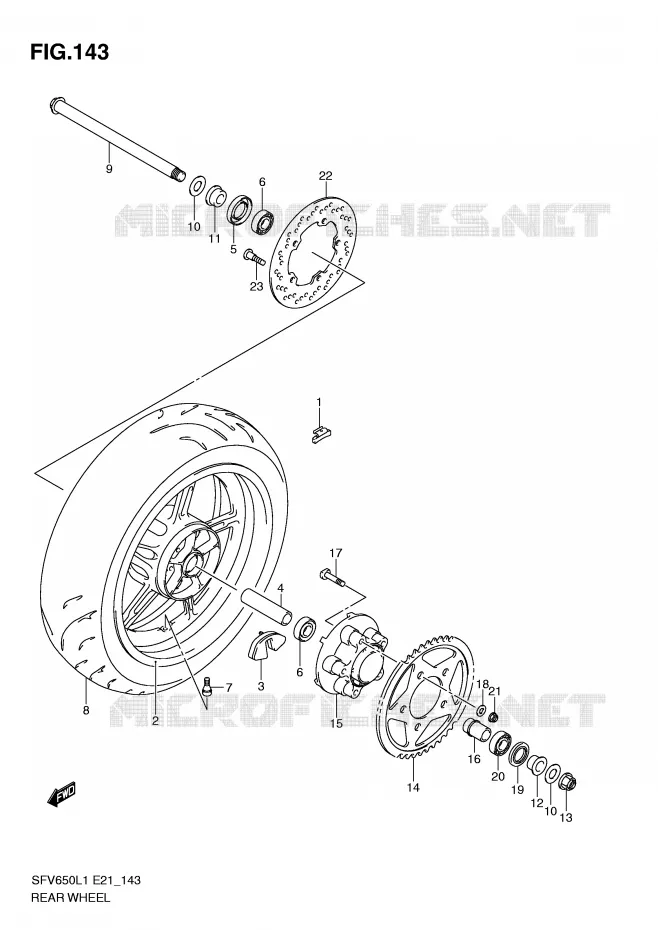ACHTERWIEL (SFV650UL1 E24) Suzuki MOTO 650 GLADIUS 2011  SFV650UAL1(E21)