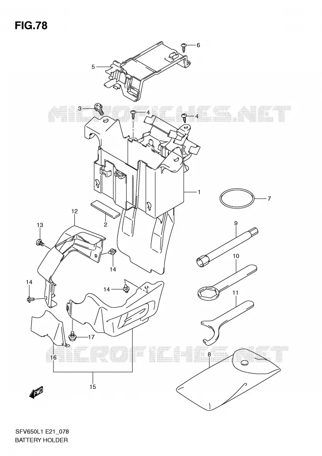 BATTERIJHOUDER (SFV650AL1 E21) Suzuki MOTO 650 GLADIUS 2011  SFV650AL1(E21)