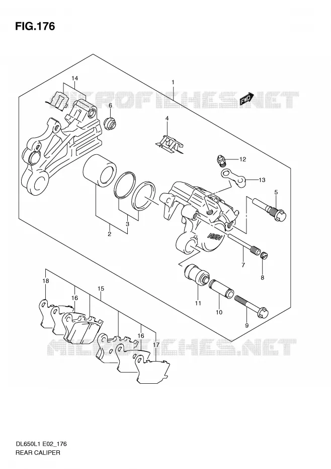 REAR CALIPER (DL650AUEL1 E19) Suzuki MOTO 650 V-STROM 2011  DL650UEL1(E2)