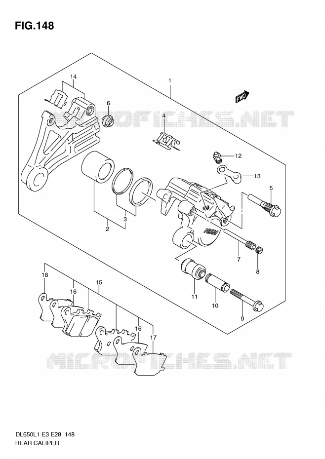 REAR CALIPER (DL650L1 E3) Suzuki MOTO 650 V-STROM 2011  DL650AL1(E3)