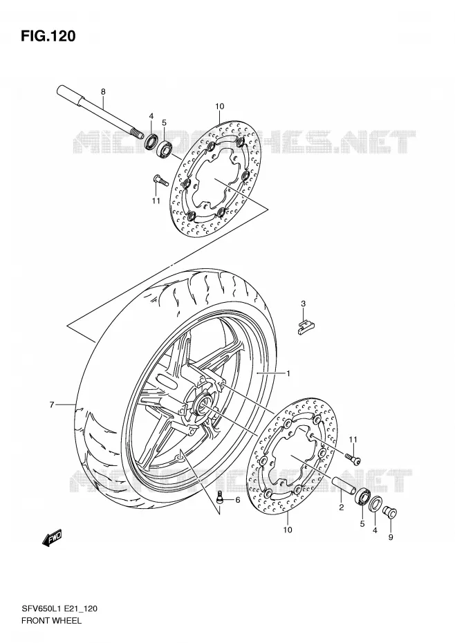 VOORWIEL (SFV650UL1 E24) Suzuki MOTO 650 GLADIUS 2011  SFV650UL1(E21)