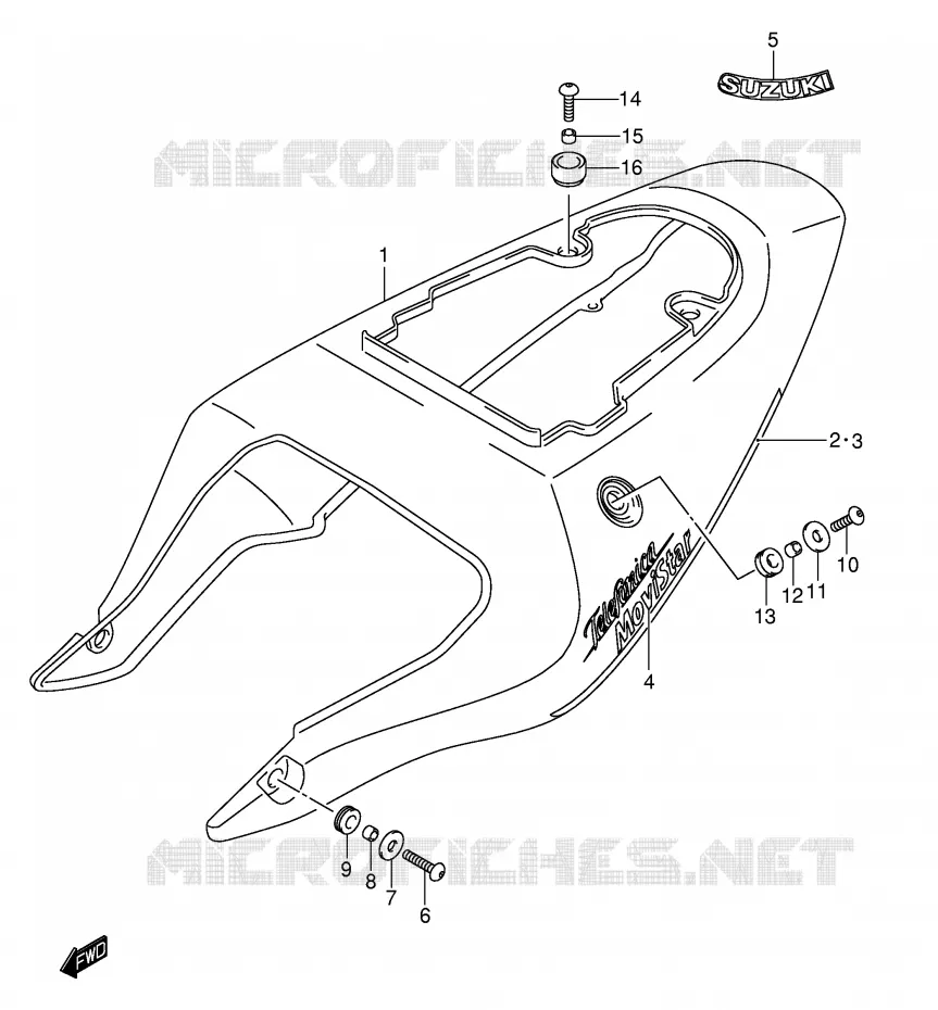 ACHTER KUIP  (MODELE K2 FOR YC2) Suzuki MOTO 600 GSX-R 2001  GSX-R600K1(E2)