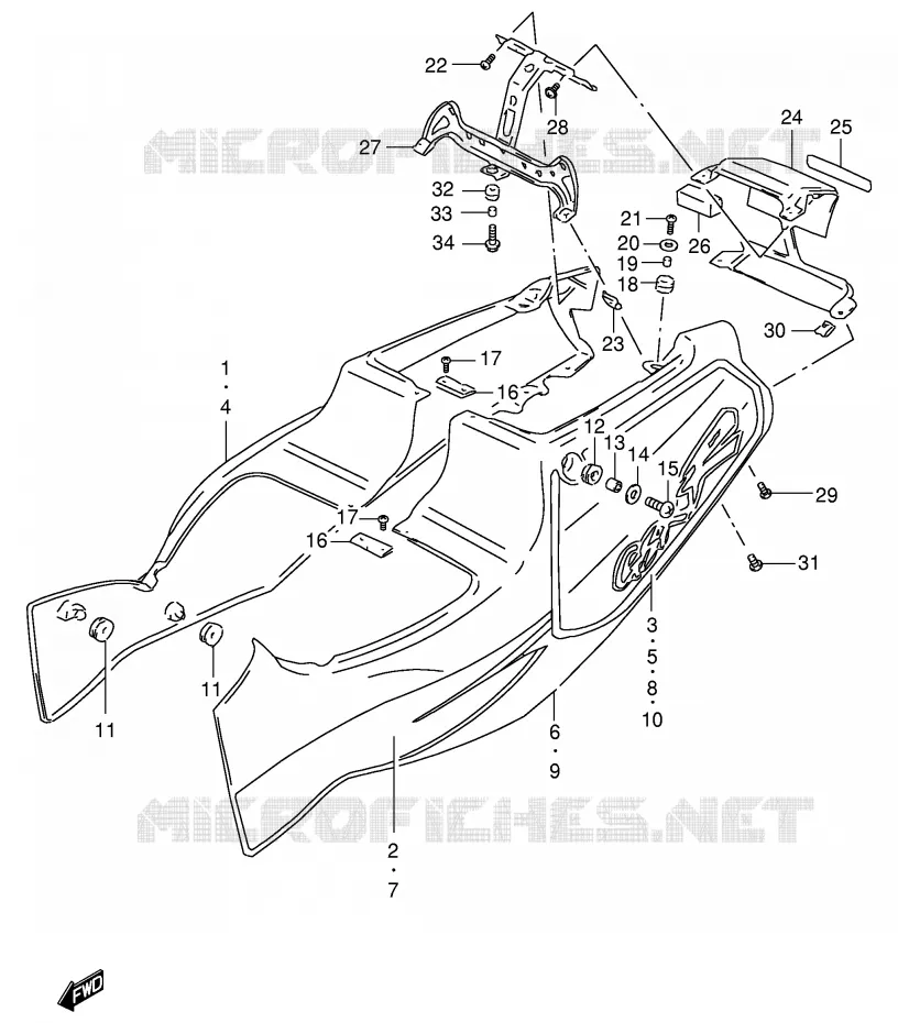 ACHTER KUIP  (MODELE N) Suzuki MOTO 400 GSX-R 1994  GSX-R400RR(E30)