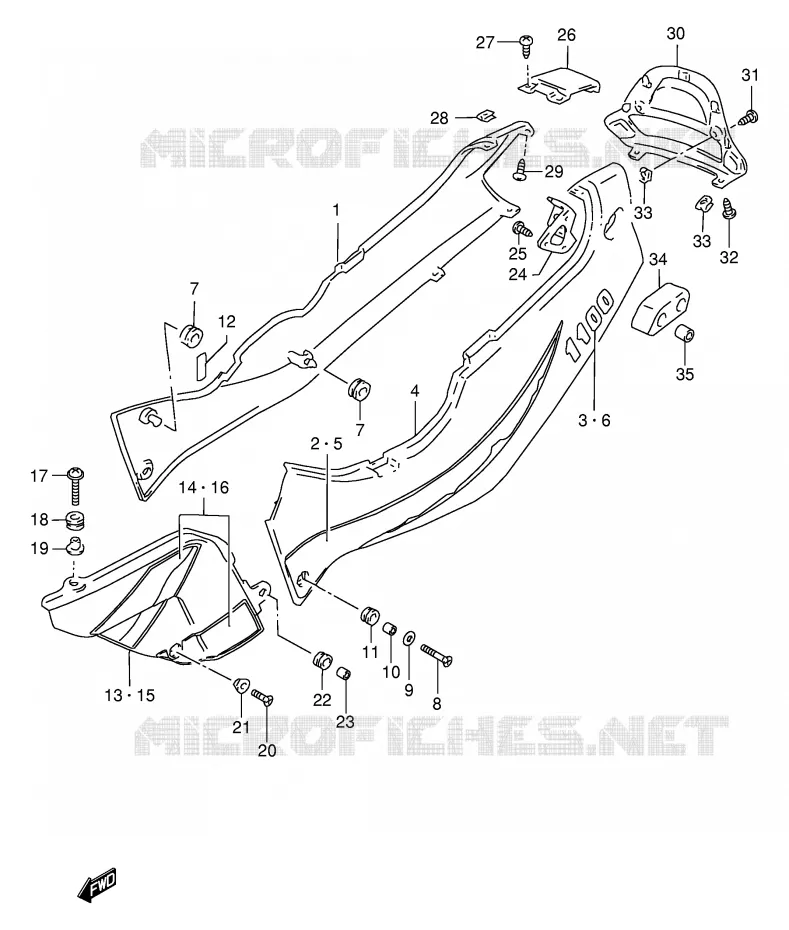 ACHTER KUIP  (MODELE T) Suzuki MOTO 1100 GSX-R 1995  GSX-R1100WS(E2)