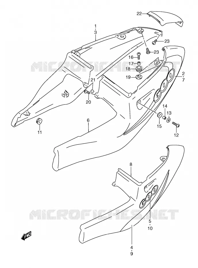 ACHTER KUIP  (MODELE X) Suzuki MOTO 600 GSX-R 2000  GSX-R600Y(E2)