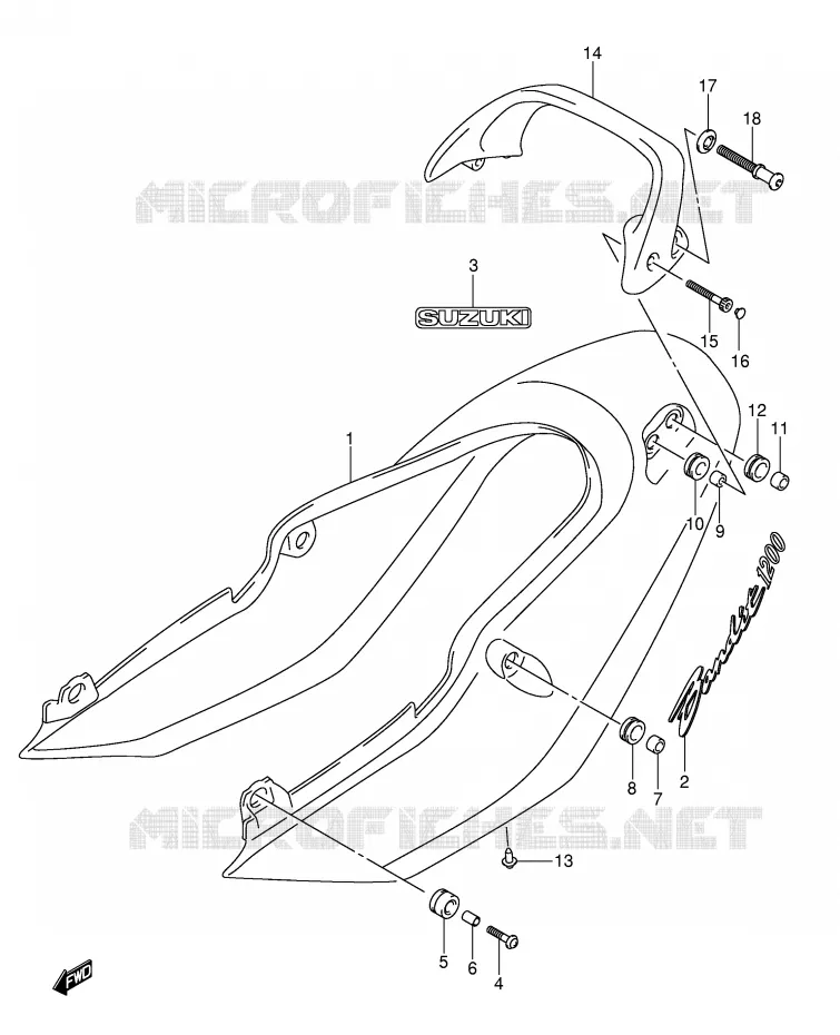 ACHTER KUIP - SEAT COWL (GSF1200K3) Suzuki MOTO 1200 BANDIT 2004  GSF1200K4(E2)